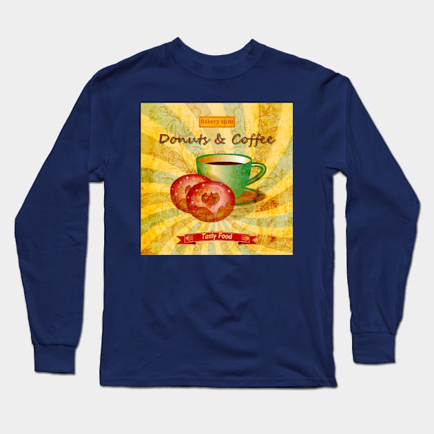 Coffee and Donuts Vintage Long Sleeve T-Shirt by CatCoconut-Art